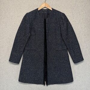 Estelle‎ and Finn Womens Size 6 Tweed Open Front Coat Jacket Blue White Wool